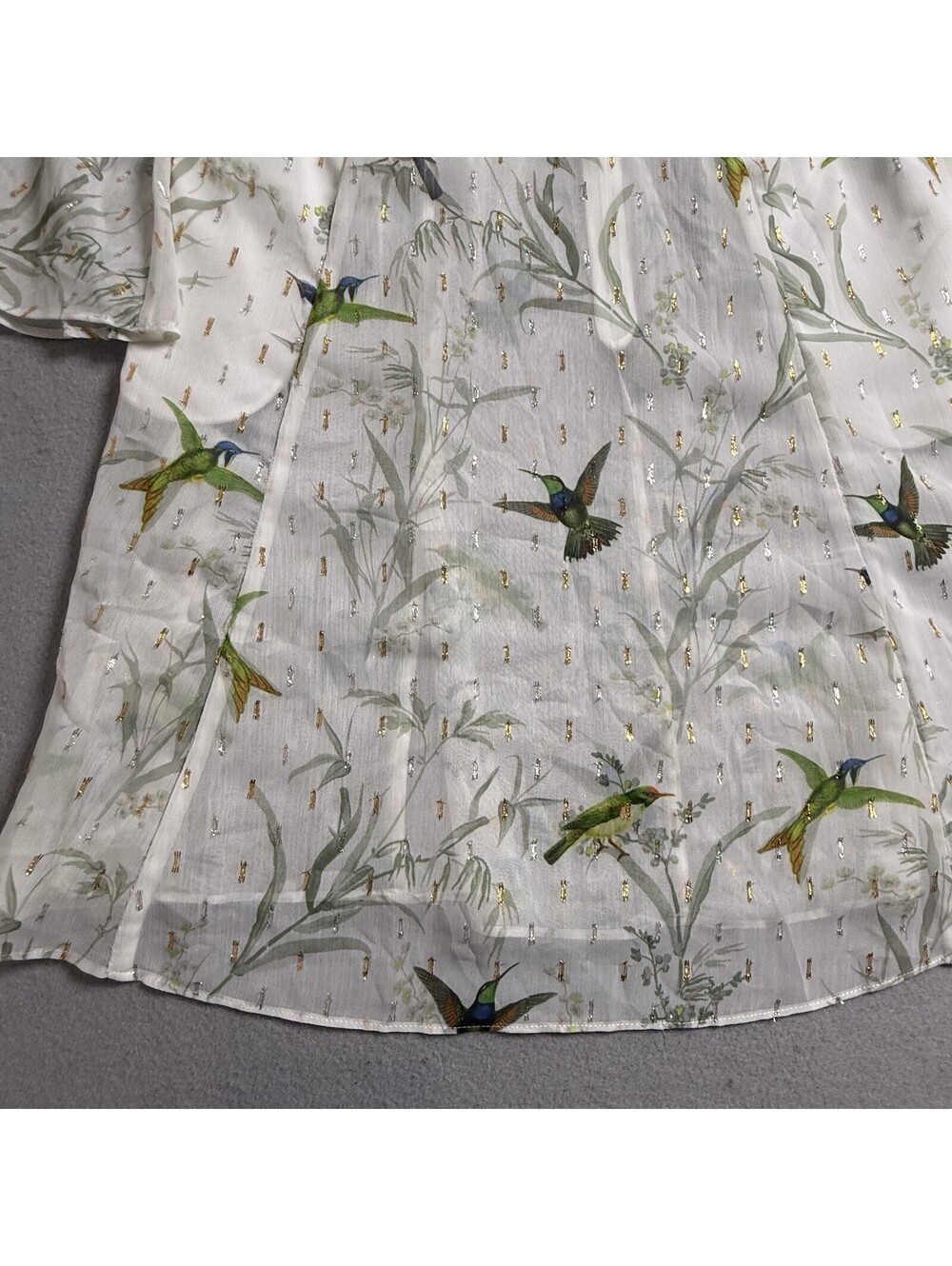 Ted Baker Andray Bird Print Ruffle Dress Sheer Fairy US 6 -8 No Slip Fortune - Picture 3 of 9
